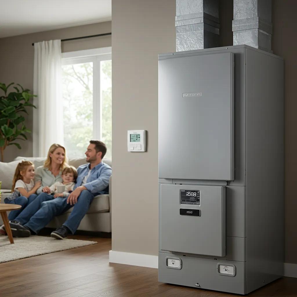 Top HVAC Tips for Effective Furnace Maintenance at Home 1 Cozy home interior with a well-maintained furnace, emphasizing warmth and comfort for homeowners