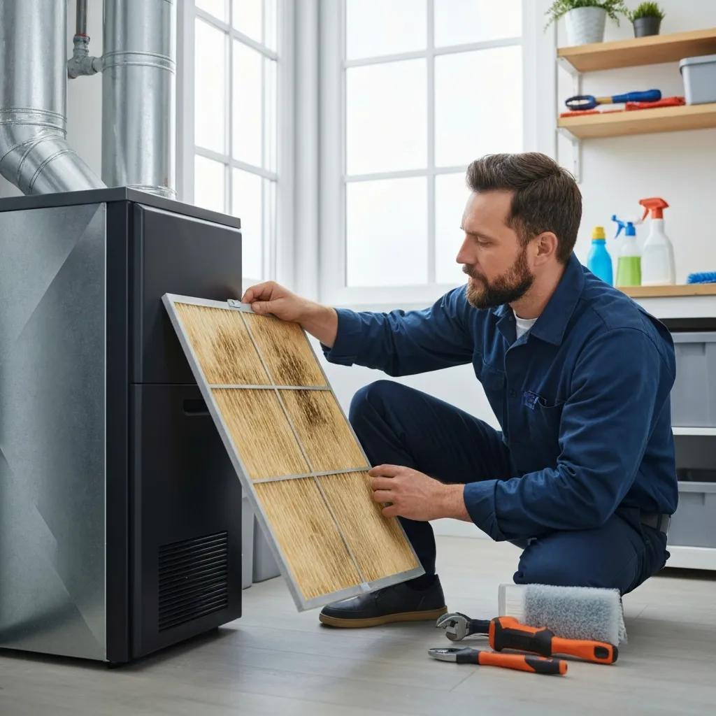 Person replacing a dirty furnace filter — simple maintenance to improve furnace performance